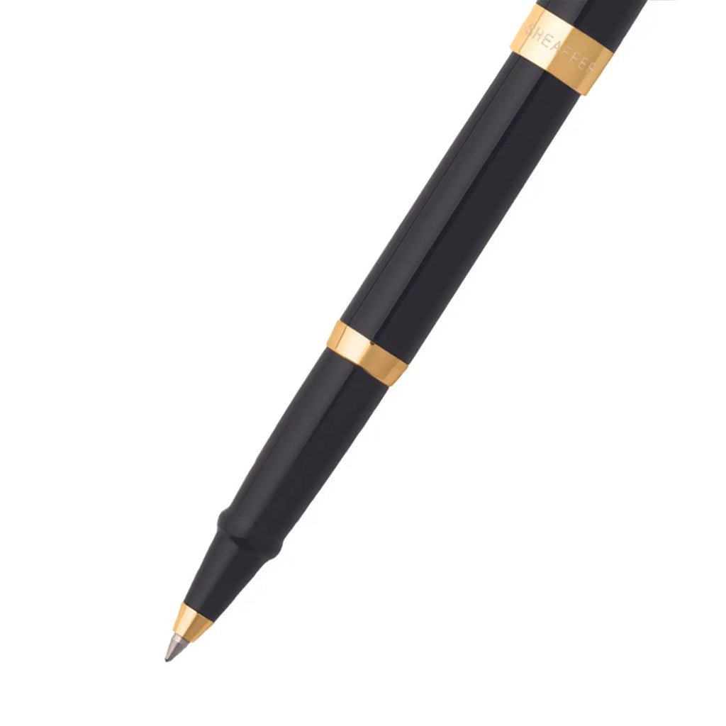 Sheaffer Sagaris Glossy Black Rollerball Pen With Gold Trims barrel and tip section