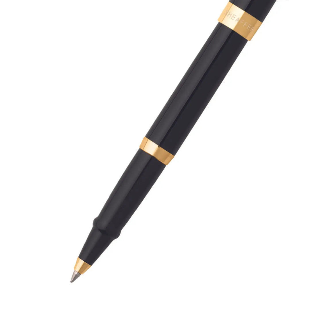 Sheaffer Sagaris Glossy Black Rollerball Pen With Gold Trims barrel and tip section