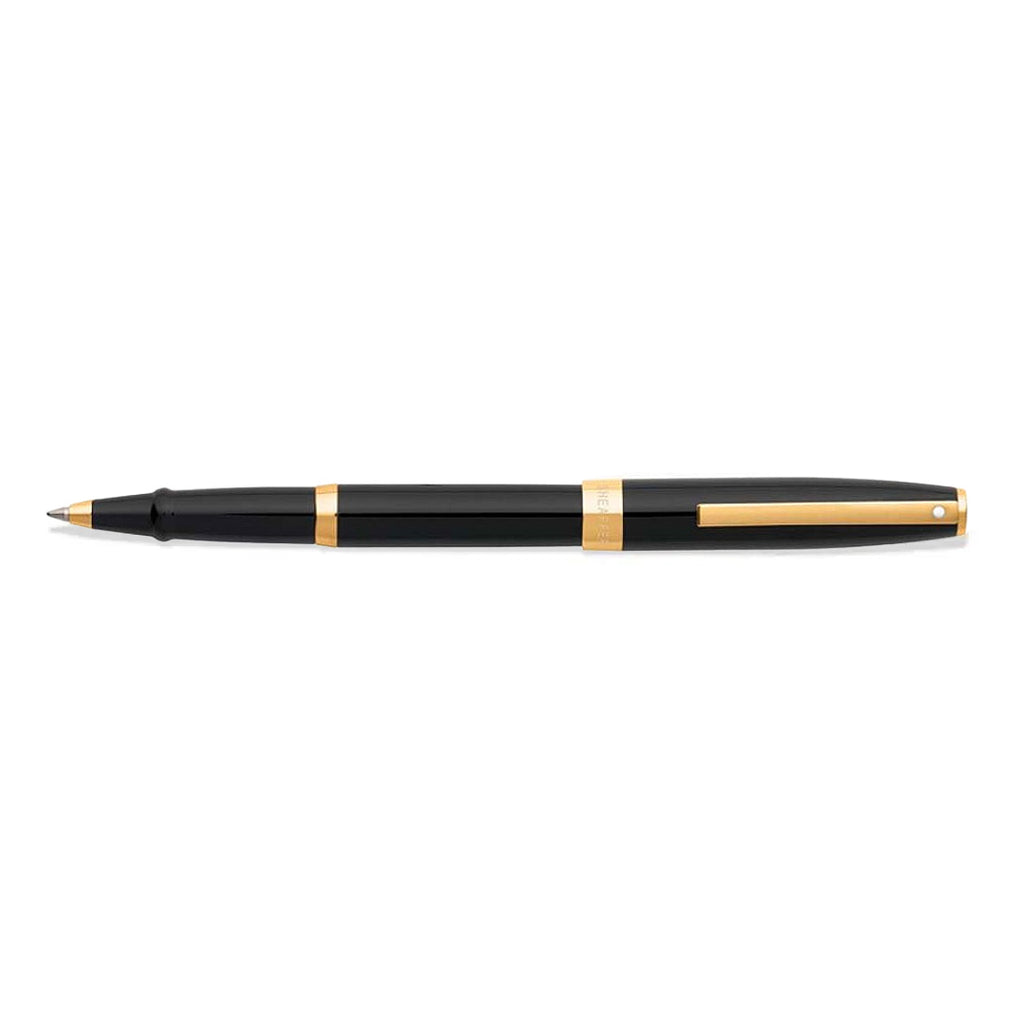 Sheaffer Sagaris Glossy Black Rollerball Pen With Gold Trims full side profile