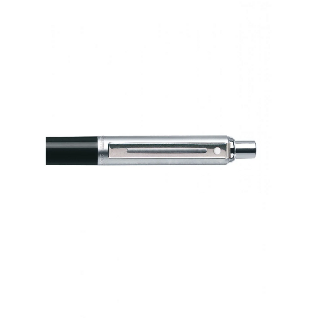 Close up of Sheaffer Sentinel Black and Chrome Ballpoint Pen With Chrome Trims clip details