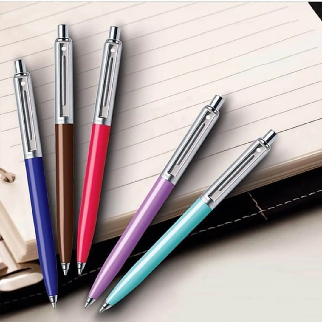 Sheaffer Sentinel Chrome Ballpoint Pen With Chrome Trims in Blue, Brown, Pink, Purple and Aqua Blue