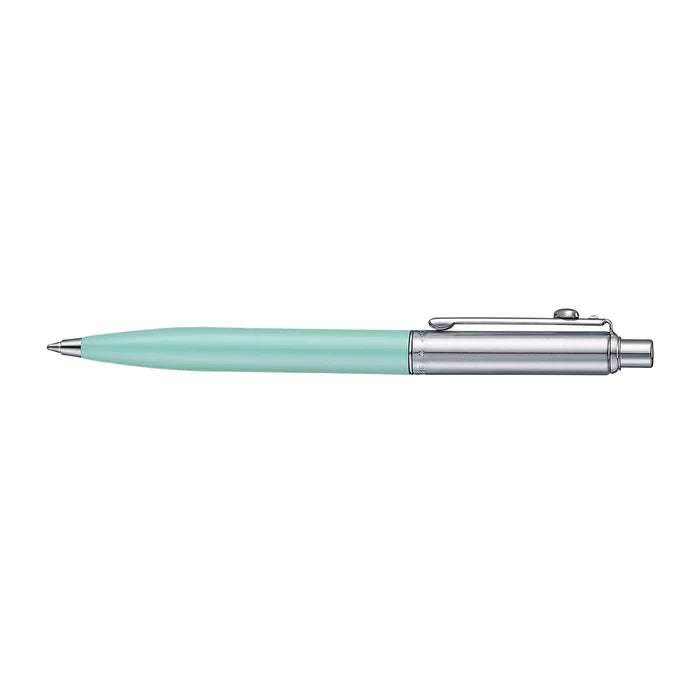 Sheaffer Sentinel Emily in Paris 321 Green Matte Finish Ballpoint Pen with Chrome-Plated Trims and Heart-Shaped Clip Emblem full side profile