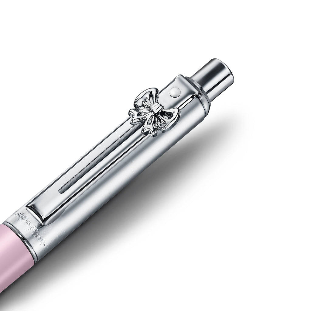 Sheaffer Sentinel Emily in Paris 321 Pink Matte Finish Ballpoint Pen with Chrome-Plated Trims and Bow-Shaped Clip Emblem clip details