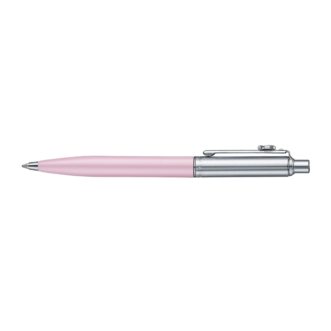 Sheaffer Sentinel Emily in Paris 321 Pink Matte Finish Ballpoint Pen with Chrome-Plated Trims and Bow-Shaped Clip Emblem full side profile