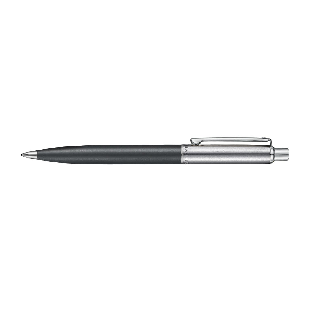 Sheaffer Sentinel Metal 331 Matte Black Barrel and Brushed Chrome Cap Ballpoint Pen with Chrome Trims full side profile