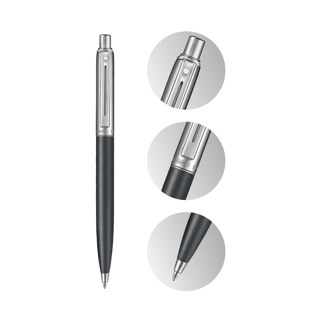Sheaffer Sentinel Metal 331 Matte Black Barrel and Brushed Chrome Cap Ballpoint Pen with Chrome Trims with details
