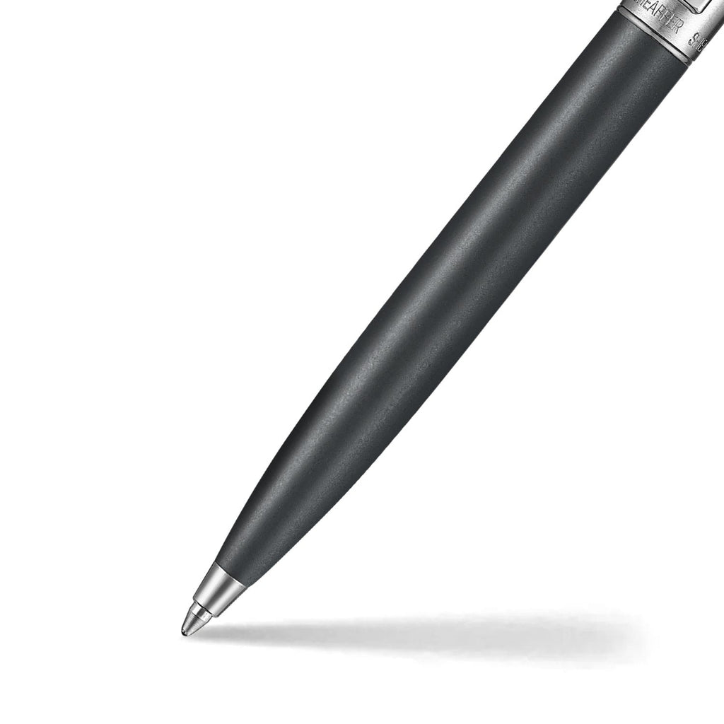 Sheaffer Sentinel Metal 331 Matte Black Barrel and Brushed Chrome Cap Ballpoint Pen with Chrome Trims barrel and tip section