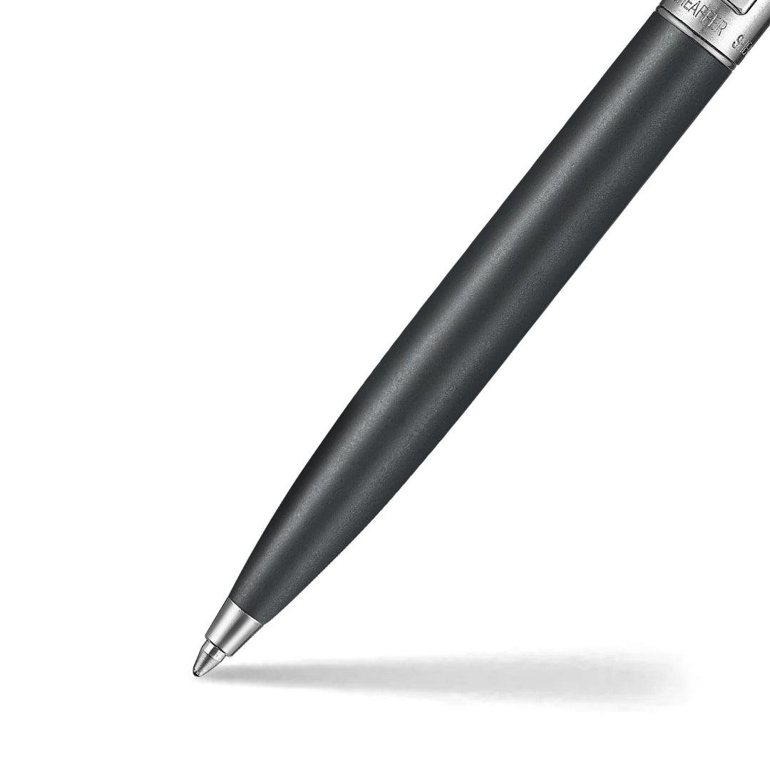 Sheaffer Sentinel Metal 331 Matte Black Barrel and Brushed Chrome Cap Ballpoint Pen with Chrome Trims barrel and tip section