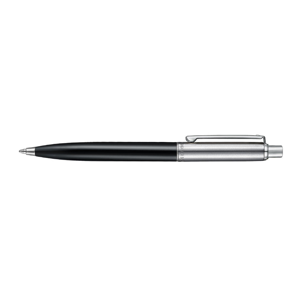 Sheaffer Sentinel Metal 332 Glossy Black Barrel and Brushed Chrome Ballpoint Pen with Chrome Trims full side profile