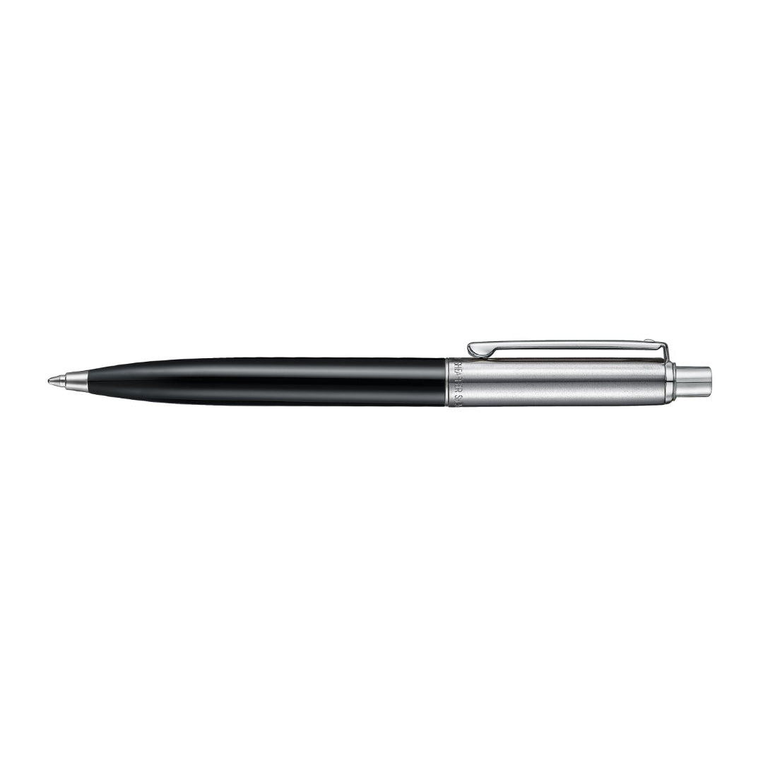 Sheaffer Sentinel Metal 332 Glossy Black Barrel and Brushed Chrome Ballpoint Pen with Chrome Trims full side profile