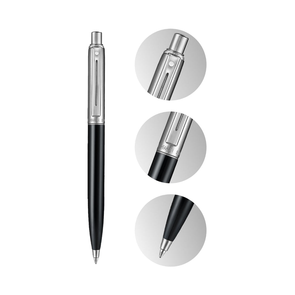 Sheaffer Sentinel Metal 332 Glossy Black Barrel and Brushed Chrome Ballpoint Pen with Chrome Trims with details