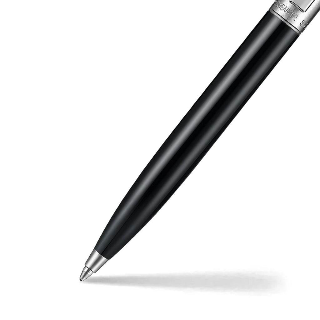 Sheaffer Sentinel Metal 332 Glossy Black Barrel and Brushed Chrome Ballpoint Pen with Chrome Trims barrel and tip section