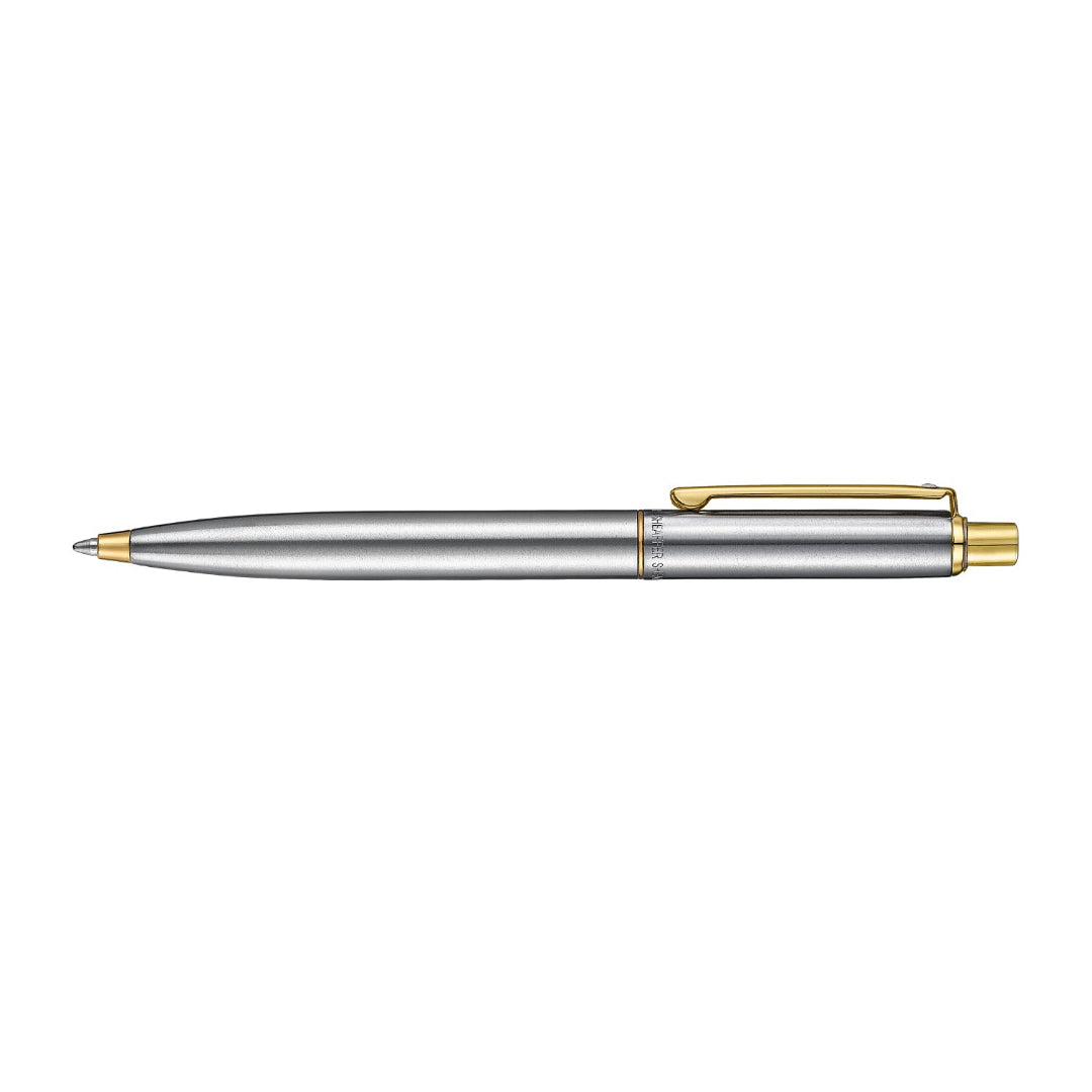 Sheaffer Sentinel Metal 333 Brushed Chrome Ballpoint Pen with Gold Trims full side profile