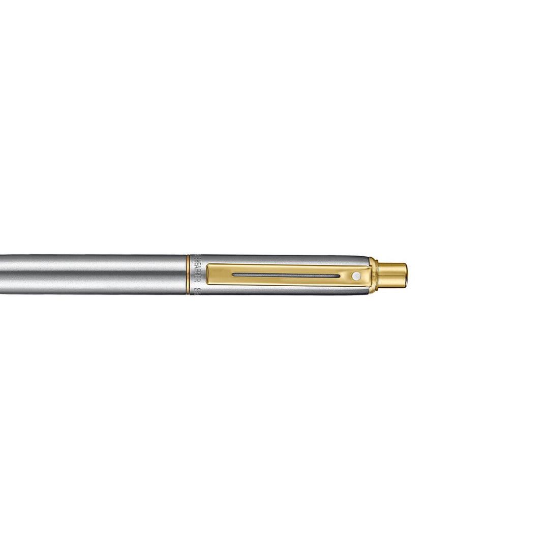 Sheaffer Sentinel Metal 333 Brushed Chrome Ballpoint Pen with Gold Trims half side profile
