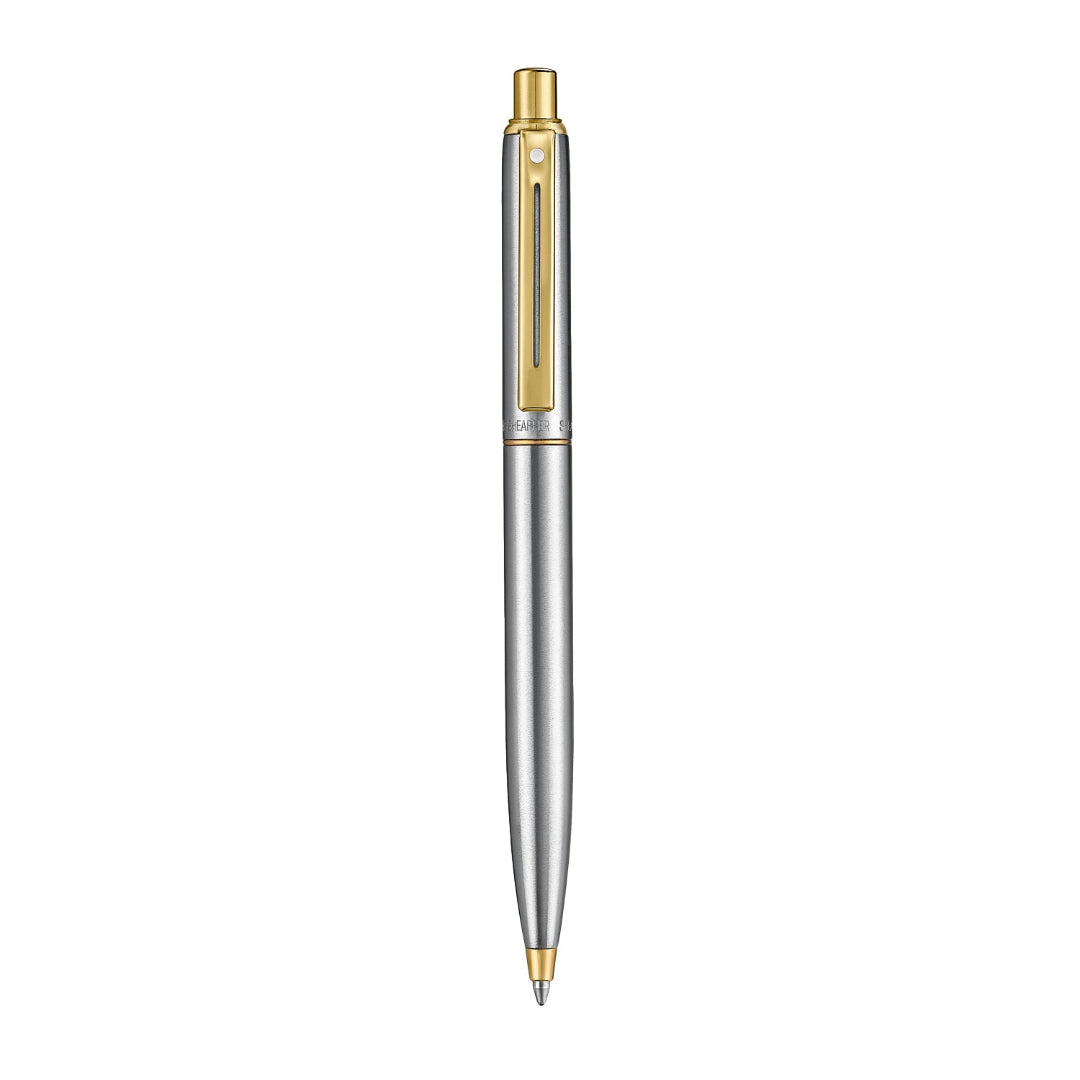 Sheaffer Sentinel Metal 333 Brushed Chrome Ballpoint Pen with Gold Trims side profile