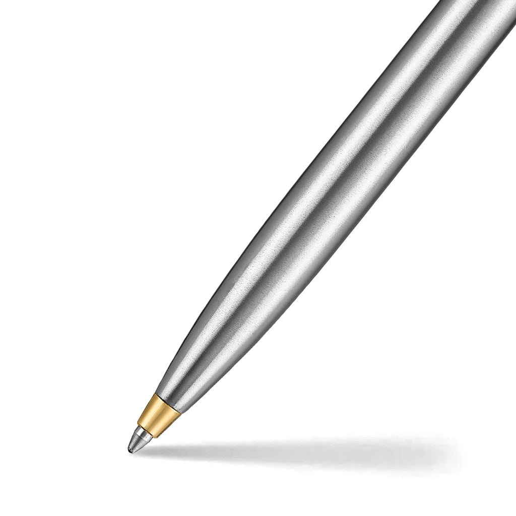 Sheaffer Sentinel Metal 333 Brushed Chrome Ballpoint Pen with Gold Trims barrel and tip section