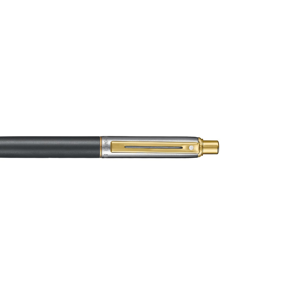 Sheaffer Sentinel Metal 334 Matte Black Barrel and Brushed Chrome Cap Ballpoint Pen with Gold Trims clip details