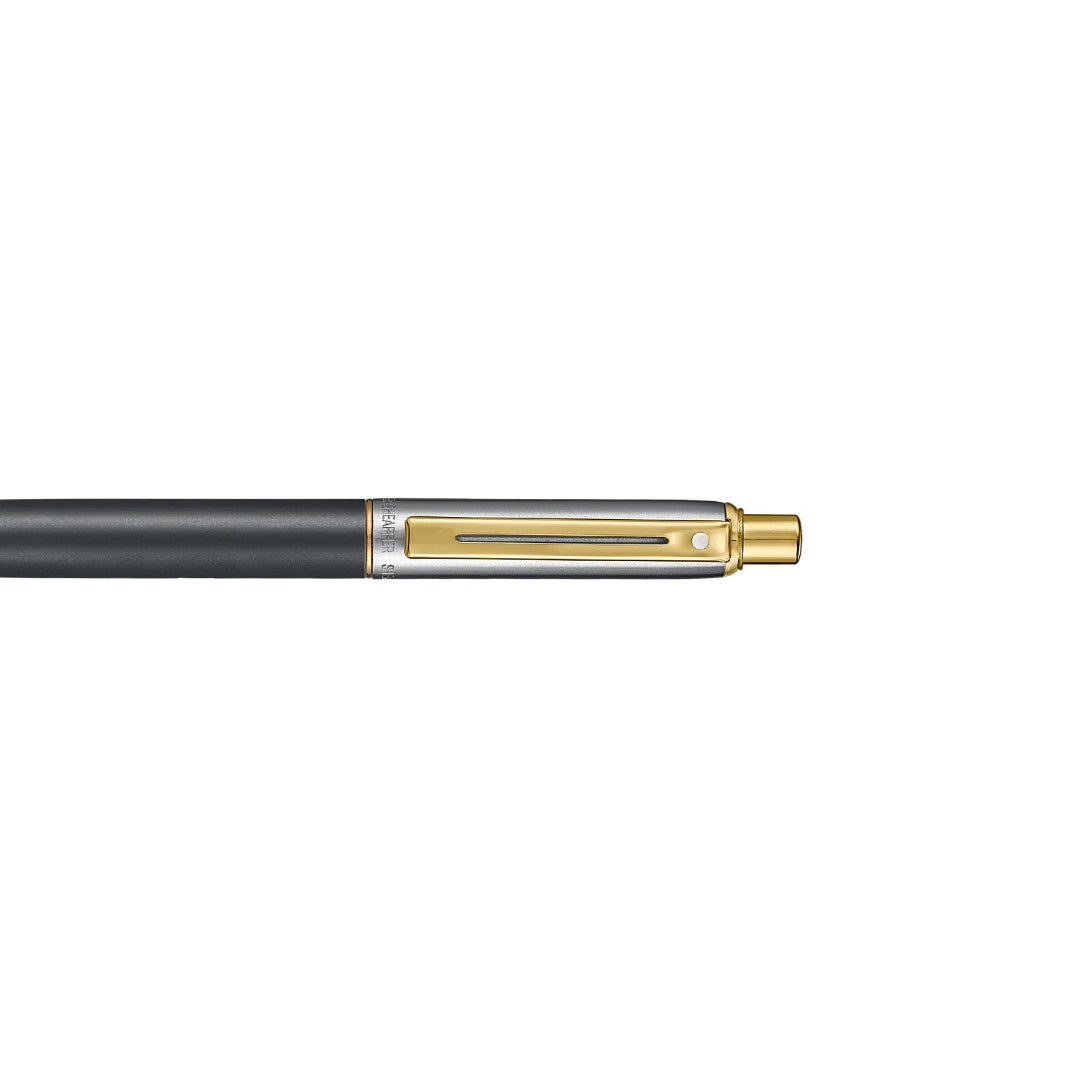 Sheaffer Sentinel Metal 334 Matte Black Barrel and Brushed Chrome Cap Ballpoint Pen with Gold Trims clip details