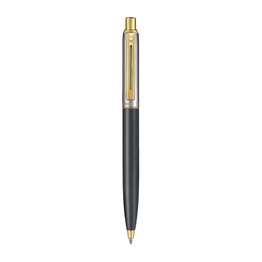 Sheaffer Sentinel Metal 334 Matte Black Barrel and Brushed Chrome Cap Ballpoint Pen with Gold Trims side profile