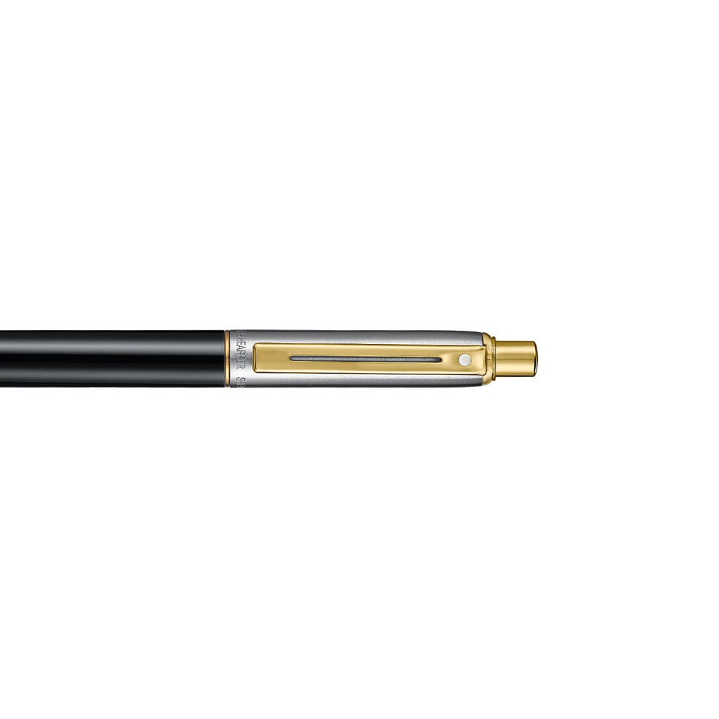 Sheaffer Sentinel Metal 335 Glossy Black Barrel and Brushed Chrome Ballpoint Pen with Gold Trims clip details