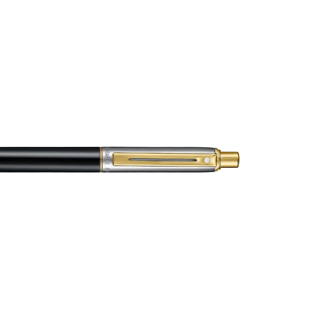 Sheaffer Sentinel Metal 335 Glossy Black Barrel and Brushed Chrome Ballpoint Pen with Gold Trims clip details