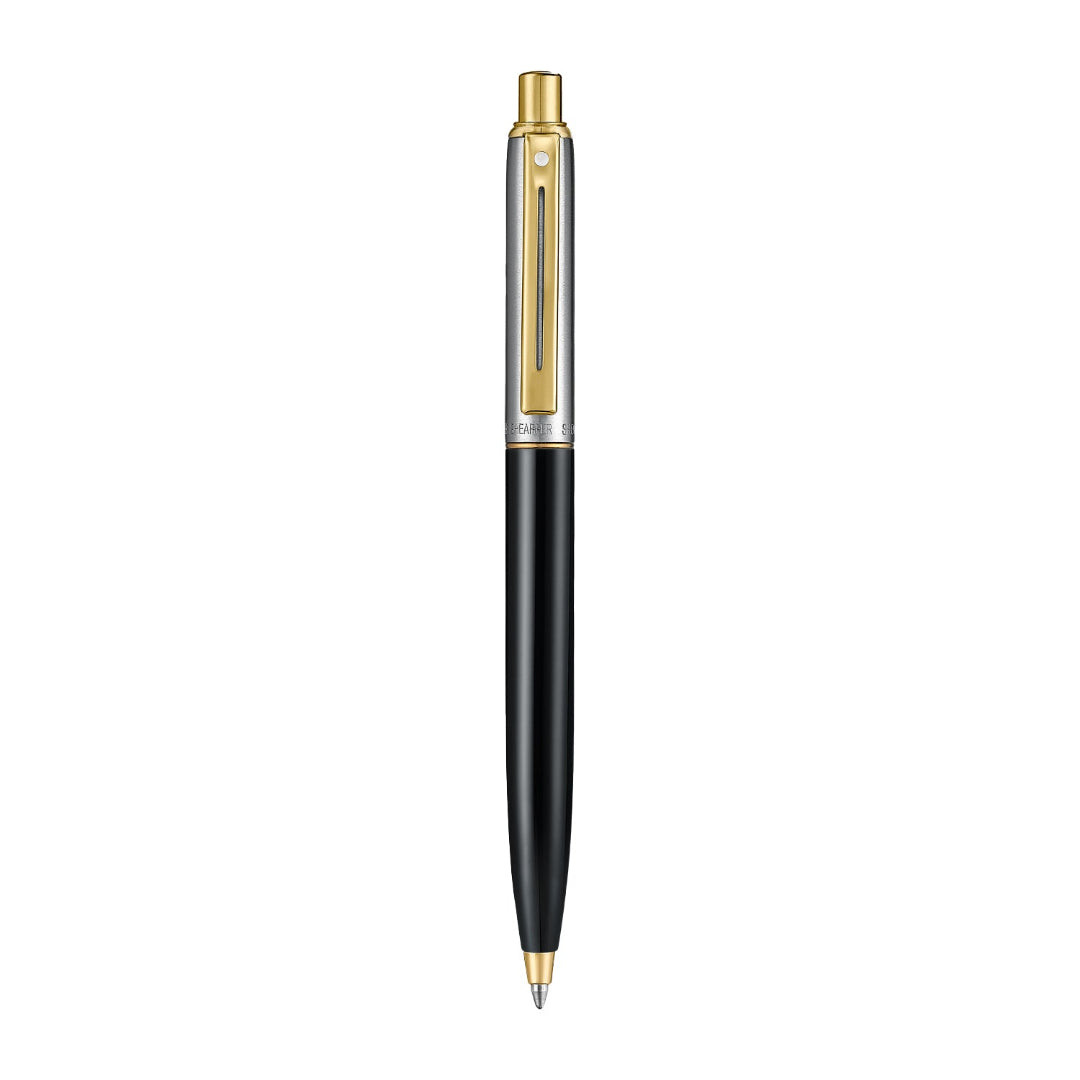 Sheaffer Sentinel Metal 335 Glossy Black Barrel and Brushed Chrome Ballpoint Pen with Gold Trims side profile