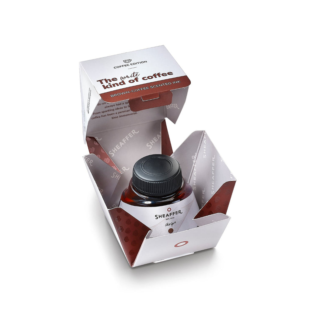 Sheaffer Skrip Coffee-Scented Ink Bottle (50 ml) Coffee Brown inside packaging