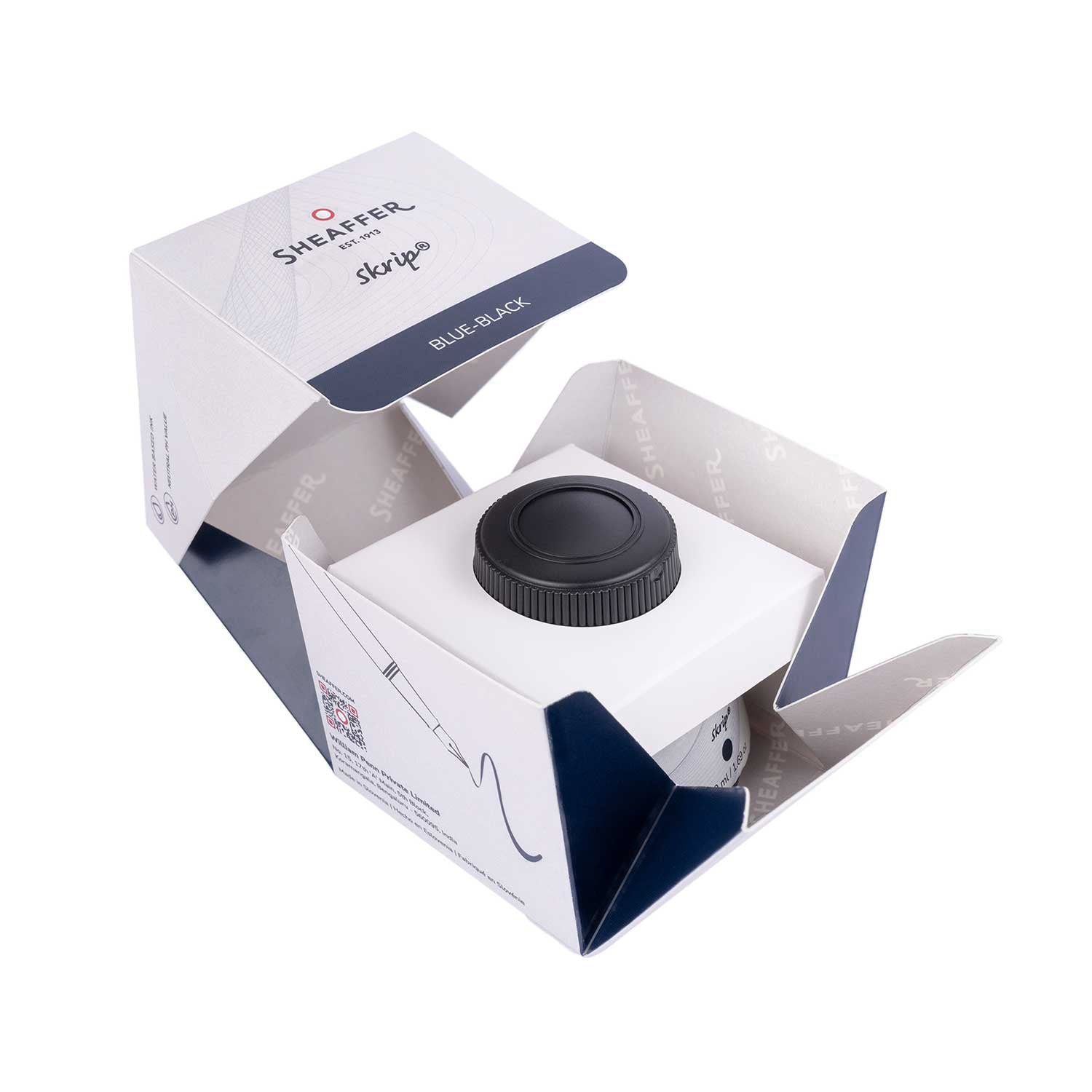Sheaffer Skrip Ink Bottle (50 ml) Blue Black open packaging