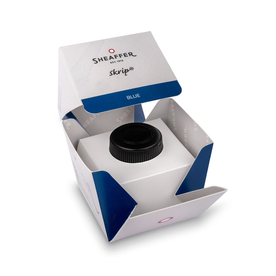 Sheaffer Skrip Ink Bottle (50 ml) Blue open packaging