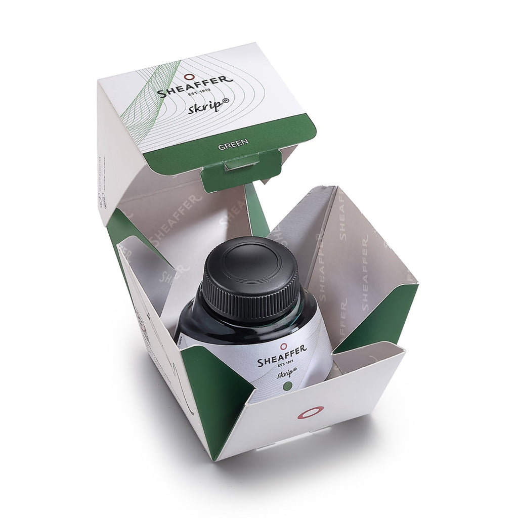 Sheaffer Skrip Ink Bottle (50 ml) Green inside packaging