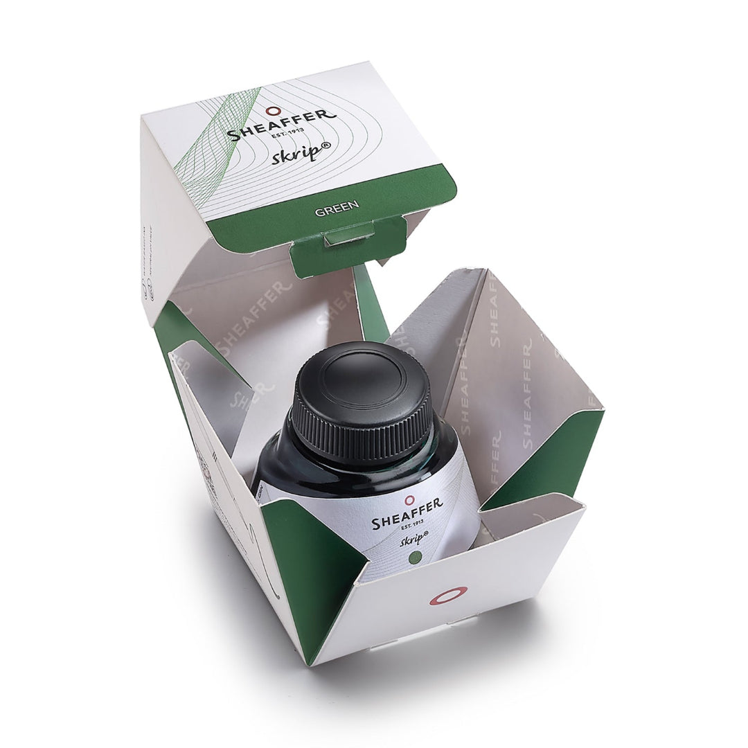 Sheaffer Skrip Ink Bottle (50 ml) Green inside packaging