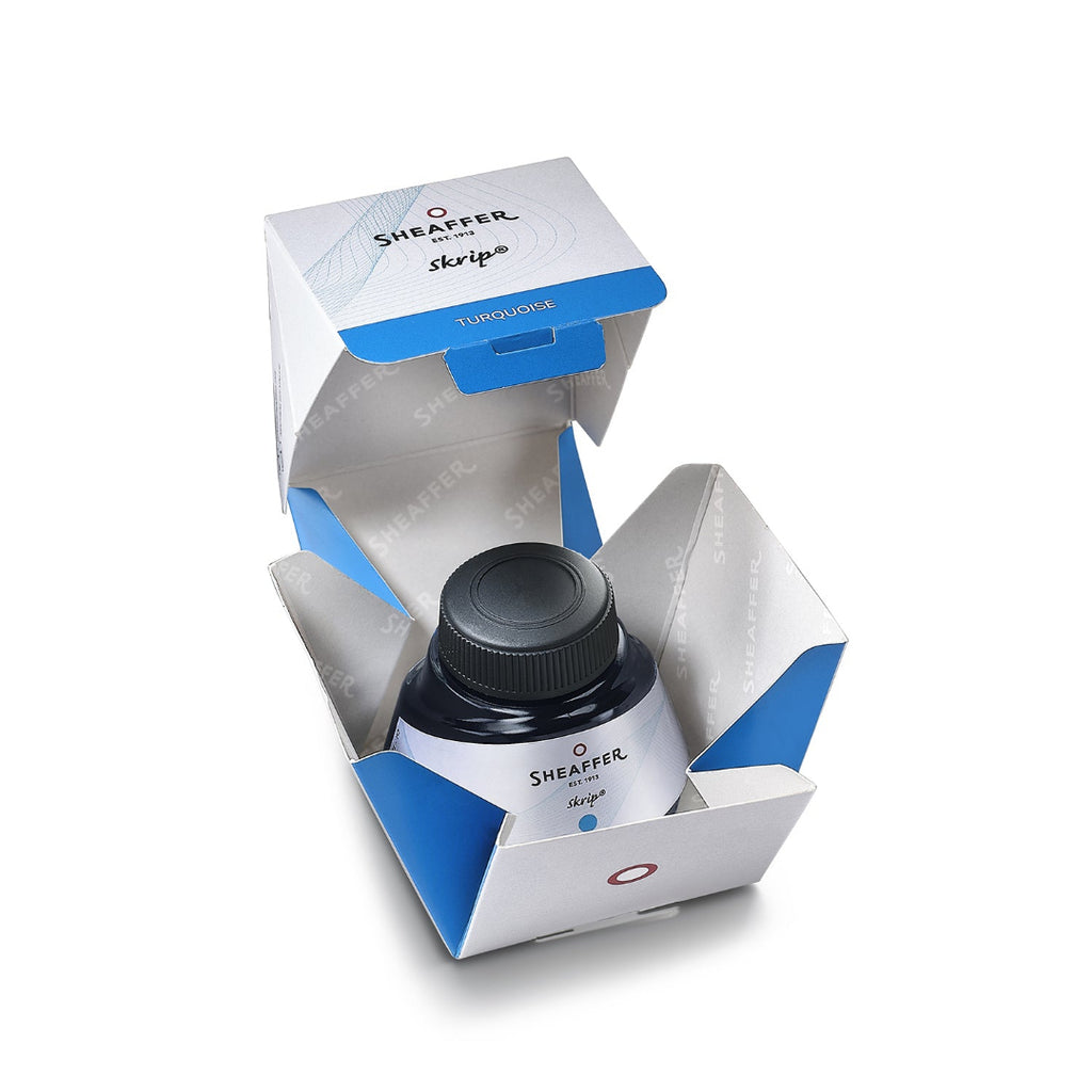 Sheaffer Skrip Ink Bottle (50 ml) - Turquoise inside packaging