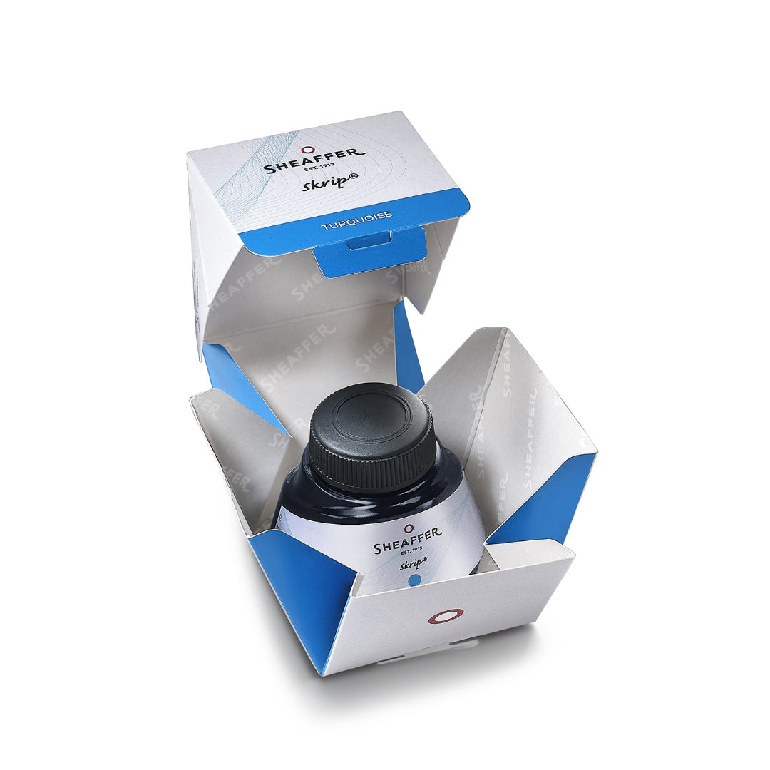 Sheaffer Skrip Ink Bottle (50 ml) - Turquoise inside packaging