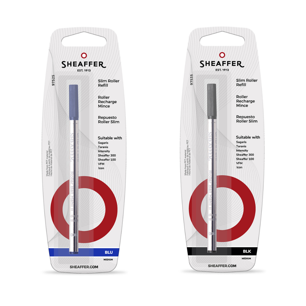 Sheaffer Slim Rollerball Refill Medium Nib Blister Card in blue and black