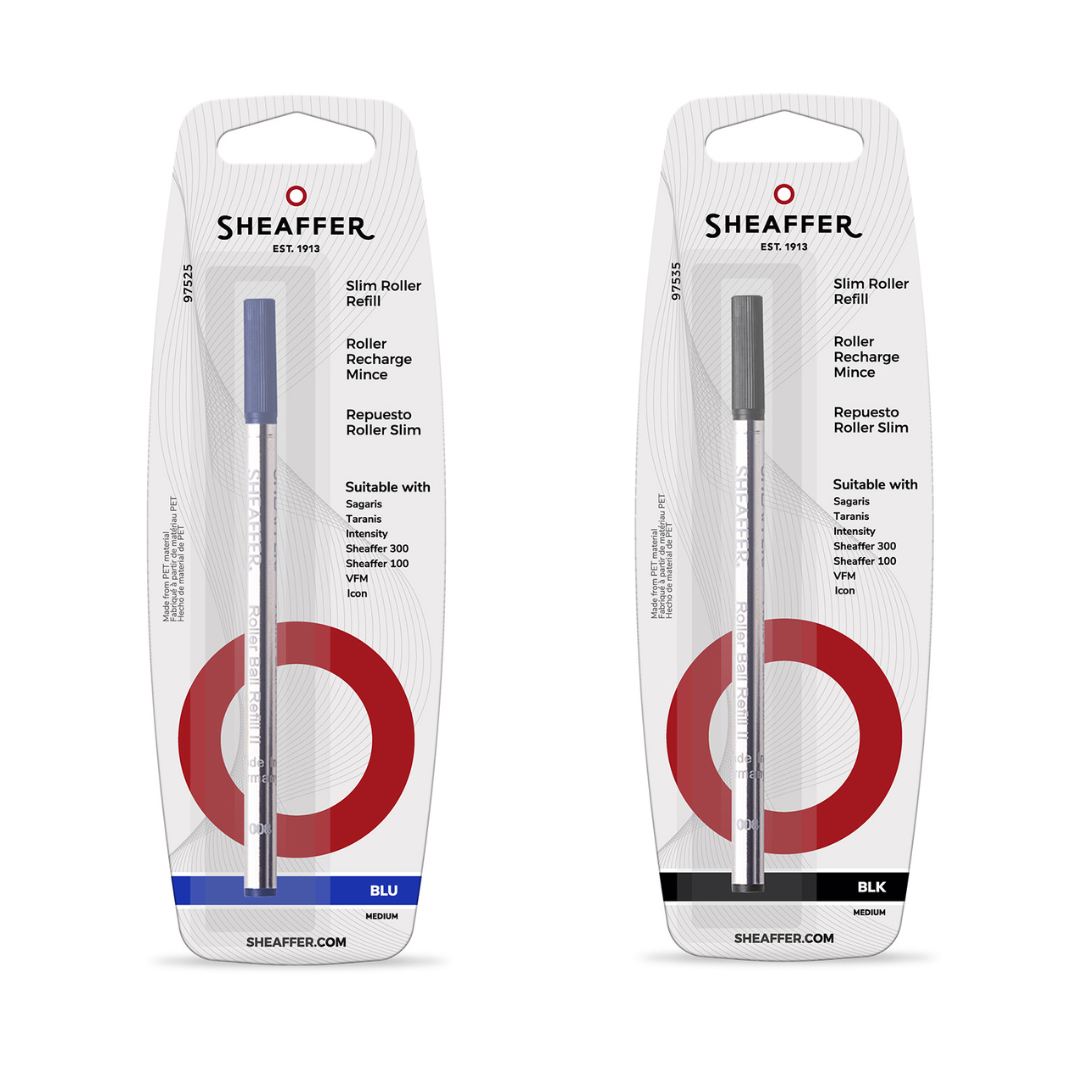 Sheaffer Slim Rollerball Refill Medium Nib Blister Card in blue and black