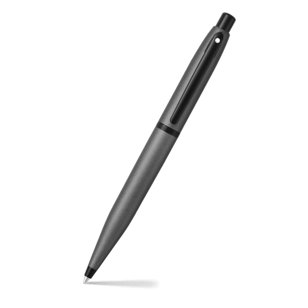 Sheaffer VFM 9424 Matte Gray Ballpoint Pen With Matte Black Trim angled writing shot