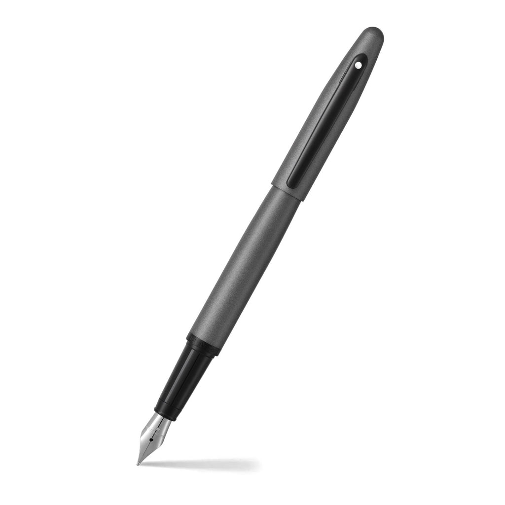 Sheaffer VFM 9424 Matte Gray Fountain Pen With Matte Black Trim angled writing shot