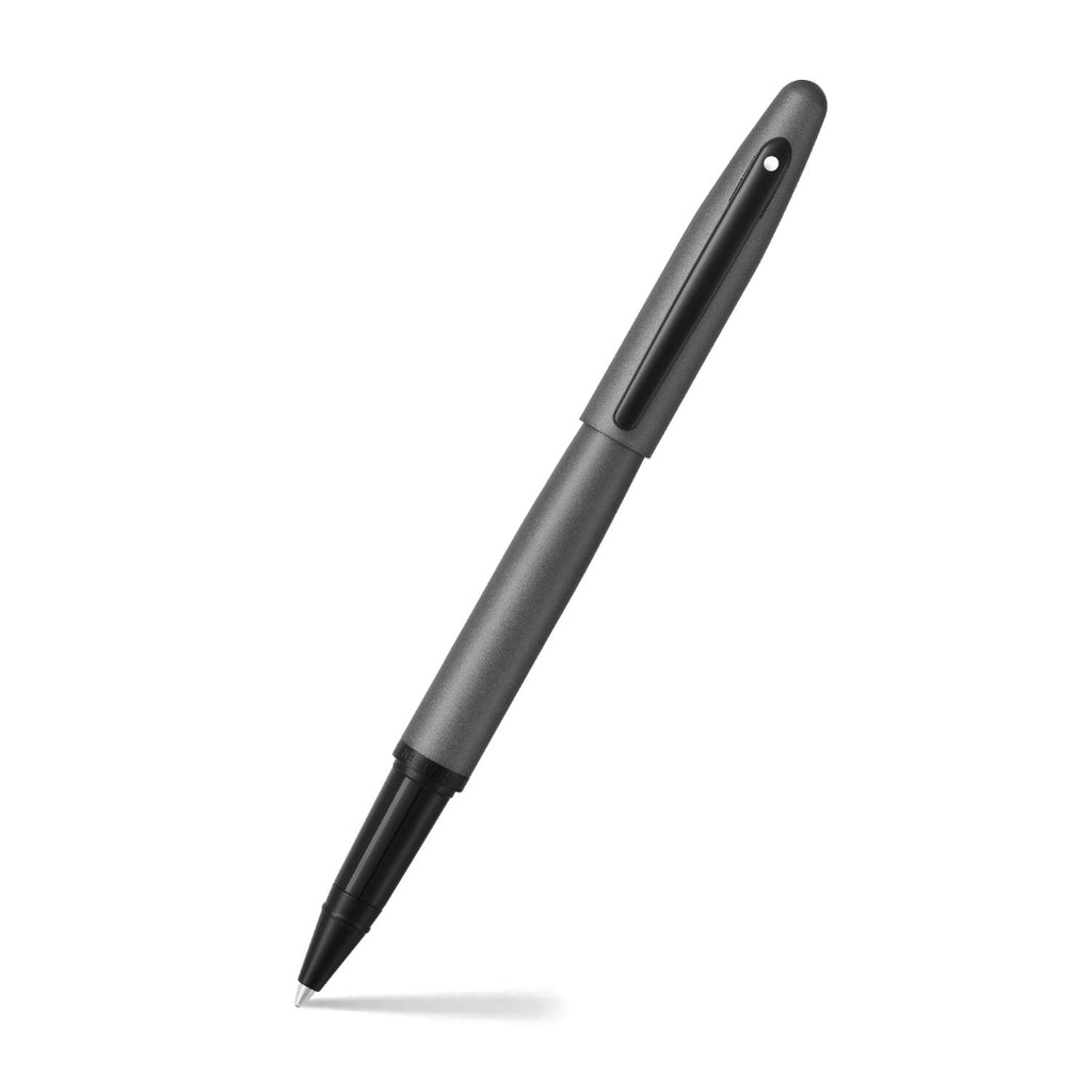 Sheaffer VFM 9424 Matte Gray Rollerball Pen With Matte Black Trims angled writing shot