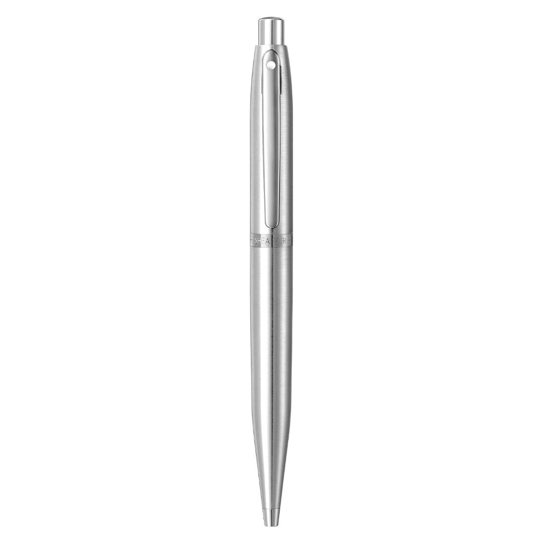 Sheaffer VFM 9426 Brushed Chrome Ballpoint Pen With Chrome Trim full upright view