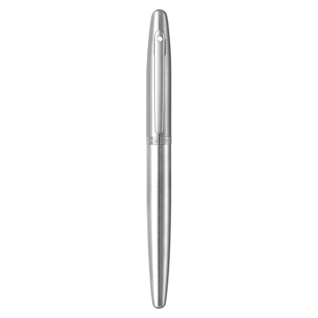 Sheaffer VFM 9426 Brushed Chrome Fountain Pen With Chrome Trim - Medium Nib full upright view