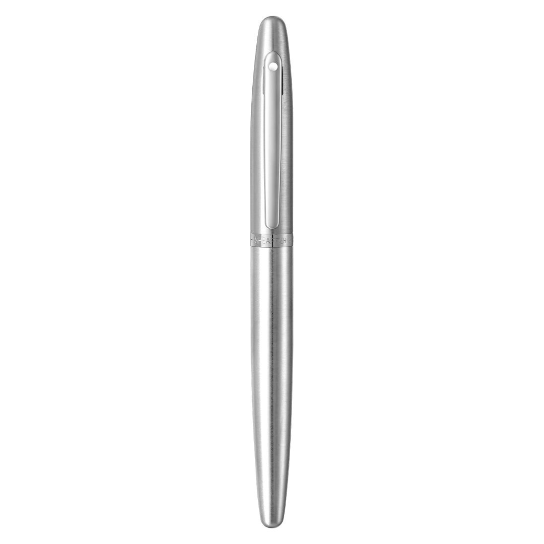Sheaffer VFM 9426 Brushed Chrome Fountain Pen With Chrome Trim - Medium Nib full upright view