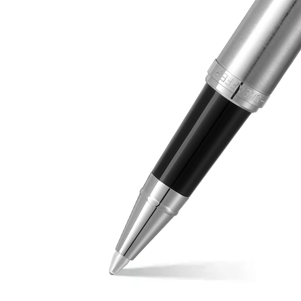 Sheaffer VFM 9426 Brushed Chrome Rollerball Pen With Chrome Trim barrel and tip section