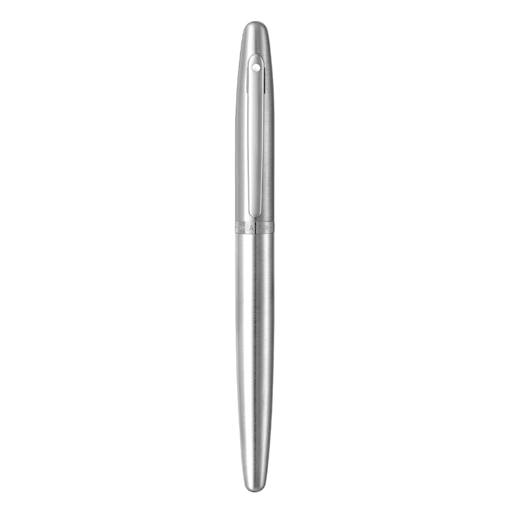 Sheaffer VFM 9426 Brushed Chrome Rollerball Pen With Chrome Trim full upright view