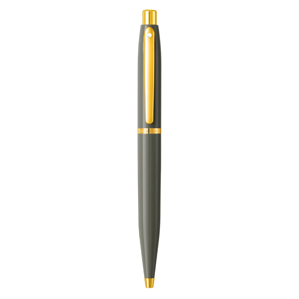 Sheaffer VFM 9427 Glossy Light Gray Ballpoint Pen With PVD Gold-Tone Trim full upright view