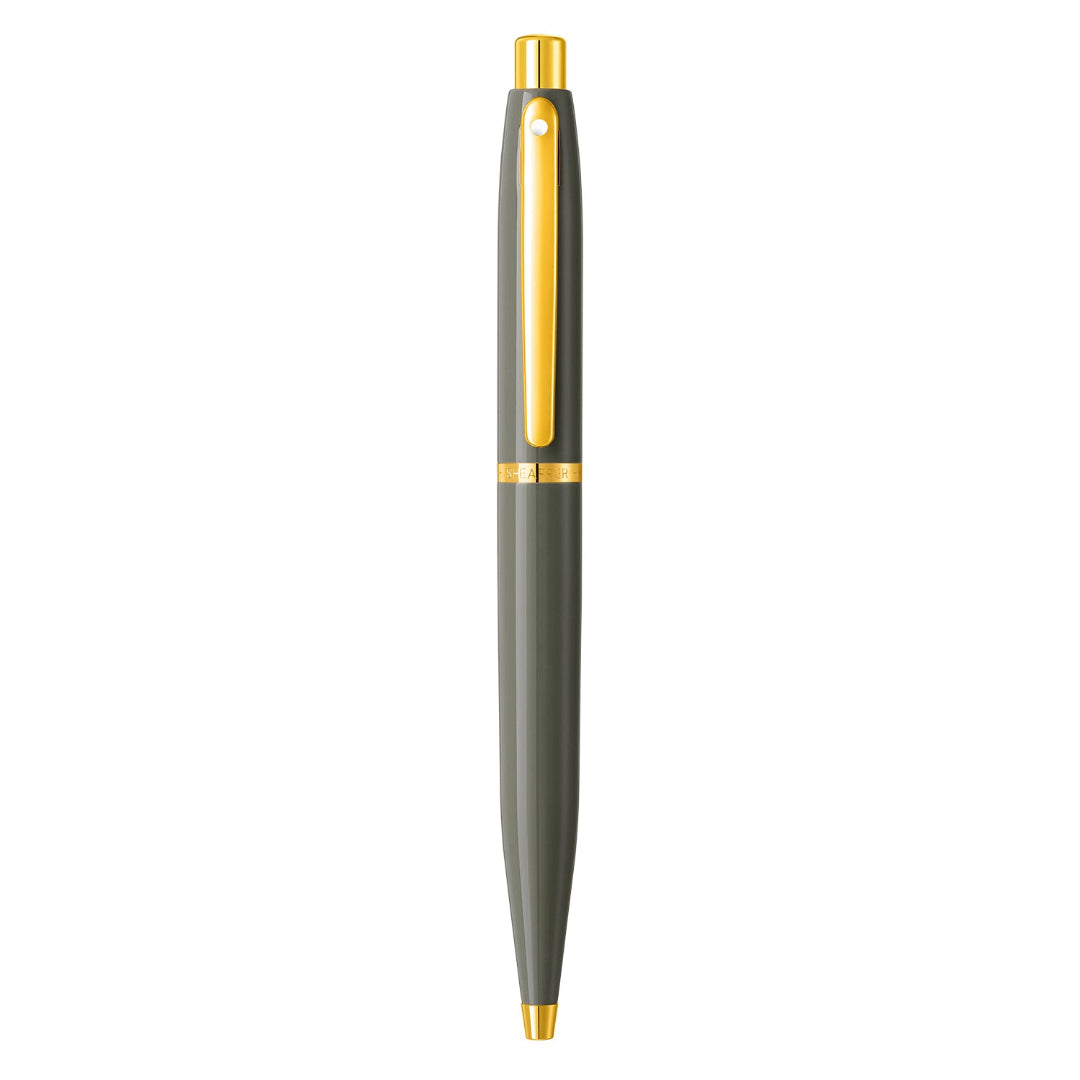Sheaffer VFM 9427 Glossy Light Gray Ballpoint Pen With PVD Gold-Tone Trim full upright view