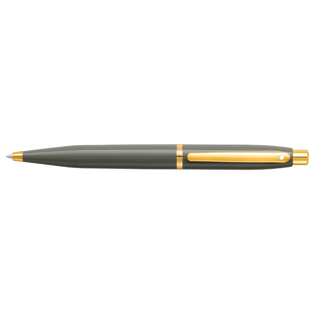 Sheaffer VFM 9427 Glossy Light Gray Ballpoint Pen With PVD Gold-Tone Trim full side profile