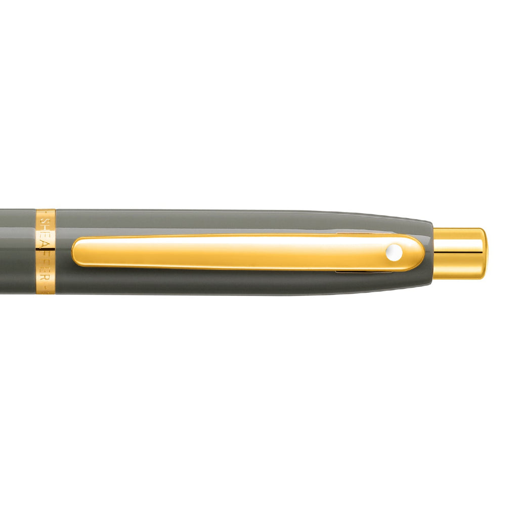 Sheaffer VFM 9427 Glossy Light Gray Ballpoint Pen With PVD Gold-Tone Trim clip details
