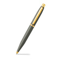 Sheaffer VFM 9427 Glossy Light Gray Ballpoint Pen With PVD Gold-Tone Trim angled writing shot