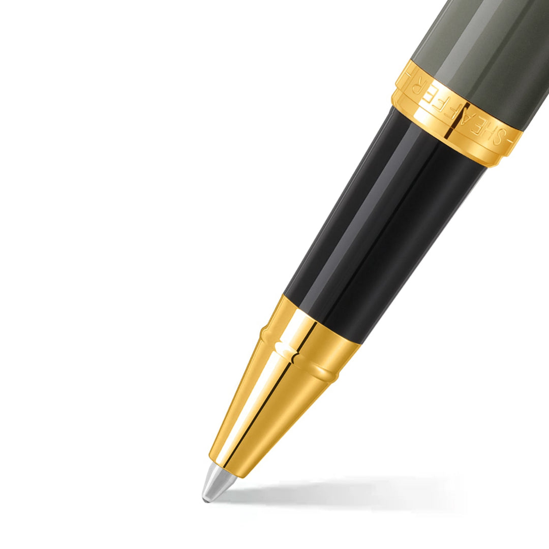 Sheaffer VFM 9427 Glossy Light Gray Rollerball Pen With PVD Gold-Tone Trim barrel and tip section