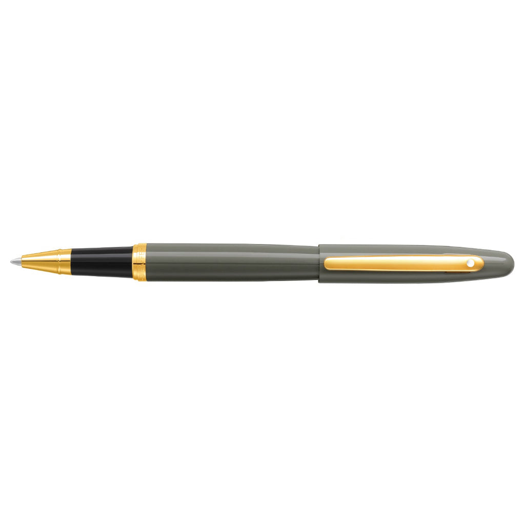 Sheaffer VFM 9427 Glossy Light Gray Rollerball Pen With PVD Gold-Tone Trim full side profile